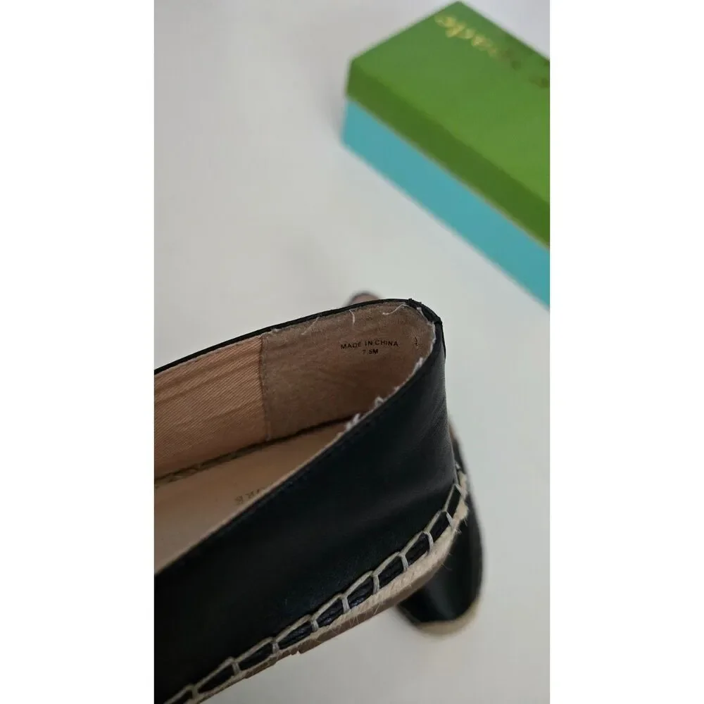 Kate Spade Gillian Black Leather Scalloped Espadrille Flats Size 7.5 NWB